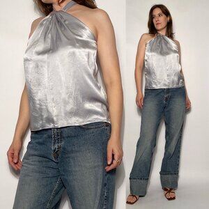 CLUB MONACO Lavender Grey Real Silk Twist HALTER Top -- XS to M